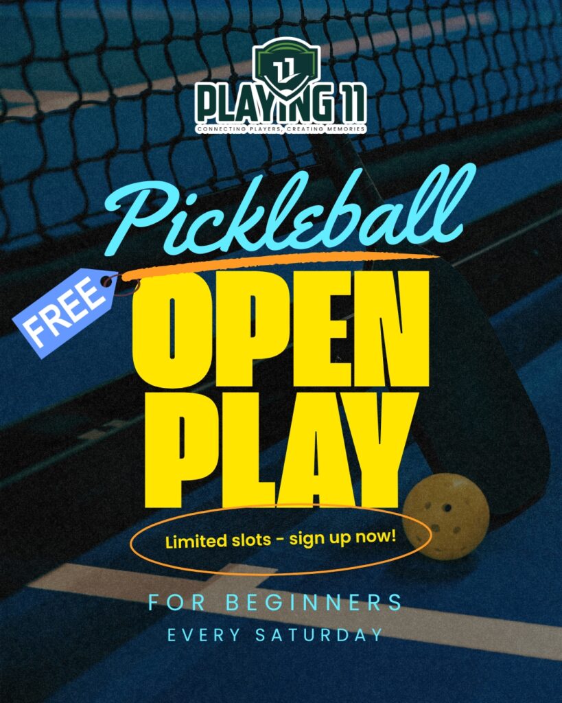 Free pickleball open play Saturday evening at Playing11 Kukatpally